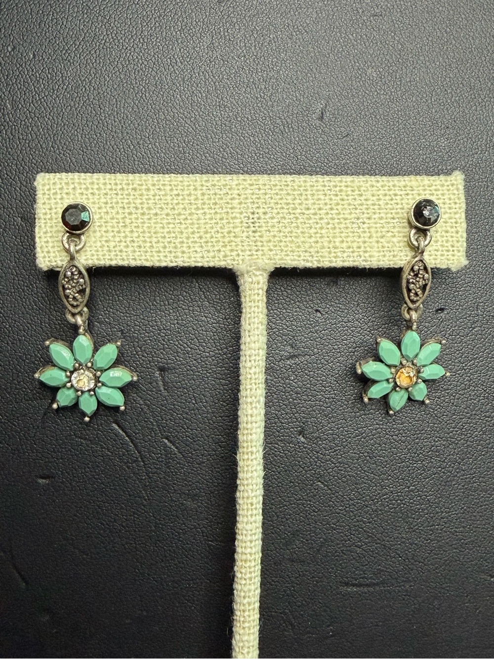 Estate find. Very pretty earrings turquoise color stone or ? Silver ? Very cute!
